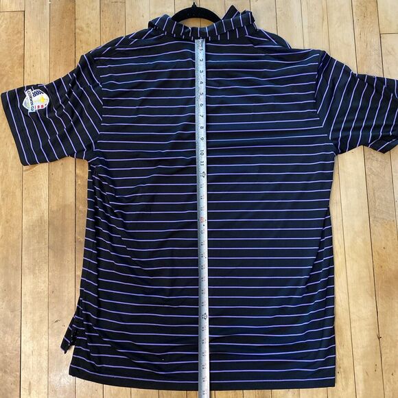 Peter Millar Polo Shirt Mens Large Summer Comfort Corwin Cup Patch Purple Stripe - Picture 12 of 12